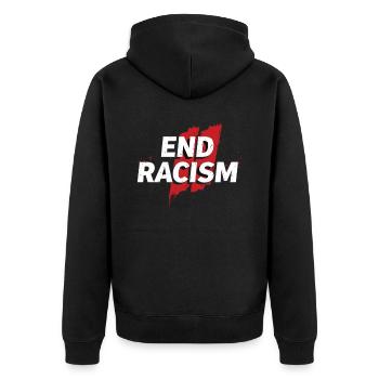 Anti-Rassismus Gleichberechtigung & Vielfalt - Unisex Premium Bio Zip Hoodie - Schwarz - Hinten - Nico (187cm)