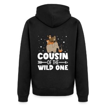 Geburtstagssafari Safari Zoo Big Five - Unisex Premium Bio Zip Hoodie - Schwarz - Hinten - Nico (187cm)