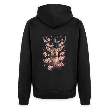 Reh - Unisex Premium Bio Zip Hoodie - Schwarz - Hinten - Nico (187cm)