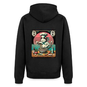 Ramen Nouilles Chats Chef Kawaii Rétro Japon - Veste à capuche bio Premium Unisexe - noir - Dos - Nico (187cm)