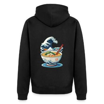 Ramen Ukiyo-E Japanisches Retro Streetwear - Unisex Premium Bio Zip Hoodie - Schwarz - Hinten - Nico (187cm)