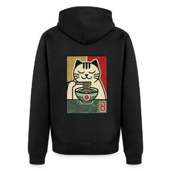 Ramen Nudeln Katzenliebhaber Retro Kawaii Katzen - Unisex Premium Bio Zip Hoodie - Schwarz - Hinten - Nico (187cm)