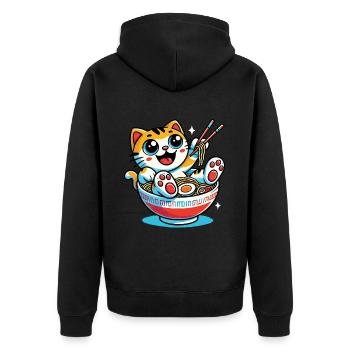 Chat kawaii avec bol de nouilles ramen style anime - Veste à capuche bio Premium Unisexe - noir - Dos - Nico (187cm)