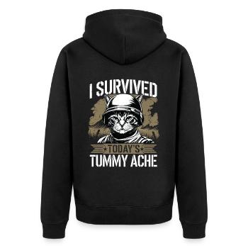 Tummy Ache Survivor I Survived Today's Tummy Ache - Unisex Premium Bio Zip Hoodie - Schwarz - Hinten - Nico (187cm)