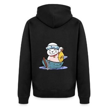 maritim Katze witzig Fischer Fisch Kinder Seemann - Unisex Premium Bio Zip Hoodie - Schwarz - Hinten - Nico (187cm)