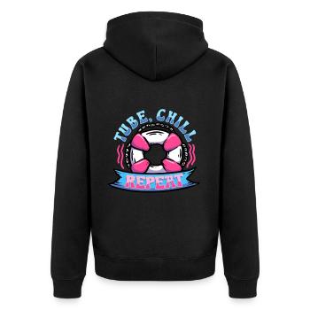 River Tubing Inner Tubing Tube Chill Repeat - Unisex Premium Bio Zip Hoodie - Schwarz - Hinten - Nico (187cm)