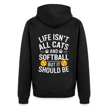 Softball Spruch Katzen Lustiges Softball Geschenk - Unisex Premium Bio Zip Hoodie - Schwarz - Hinten - Nico (187cm)