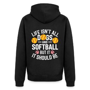 Softball Spruch Hunde Lustiges Softball Geschenk - Unisex Premium Bio Zip Hoodie - Schwarz - Hinten - Nico (187cm)