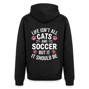 Fußball Spruch Katze Lustige Fussballer Geschenk - Unisex Premium Bio Zip Hoodie - Schwarz - Hinten - Nico (187cm)