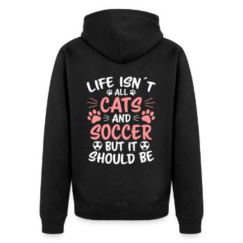 Fußball Spruch Katze Lustige Fussballer Geschenk - Unisex Premium Bio Zip Hoodie - Schwarz - Hinten - Nico (187cm)