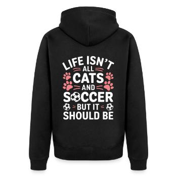 Fußball Spruch Katze Lustige Fussballer Geschenk - Unisex Premium Bio Zip Hoodie - Schwarz - Hinten - Nico (187cm)