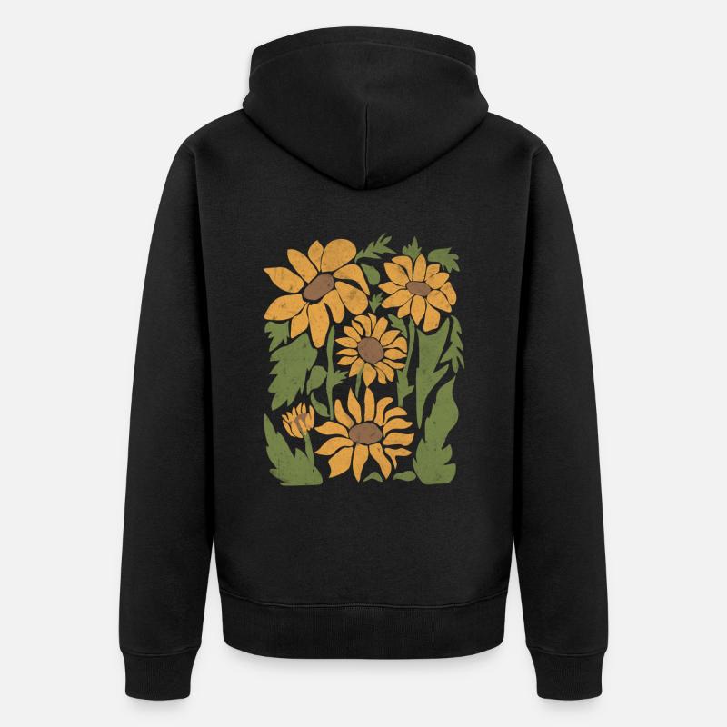 Boho Tournesol Fleurs sauvages - Veste à capuche bio Premium Unisexe - noir
