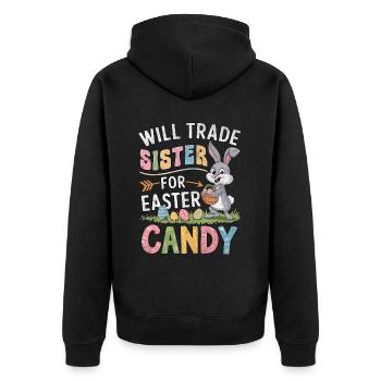 Will Trade Sister for Easter Candy - Unisex Premium Bio Zip Hoodie - Schwarz - Hinten - Nico (187cm)