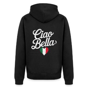 Ciao Bella - Unisex Premium Bio Zip Hoodie - Schwarz - Hinten - Nico (187cm)