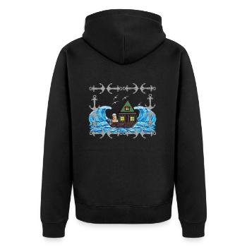 Maritime Peanut Sailor Ship Ships Ahoy Moin - Unisex Premium Organic Zip Hoodie - black - Back - Nico (187cm)