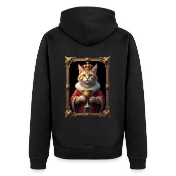Medieval Cat in Picture Frame Art Crown - Unisex Premium Organic Zip Hoodie - black - Back - Nico (187cm)