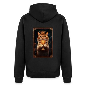 Medieval Cat in Picture Frame Art Crown - Unisex Premium Organic Zip Hoodie - black - Back - Nico (187cm)