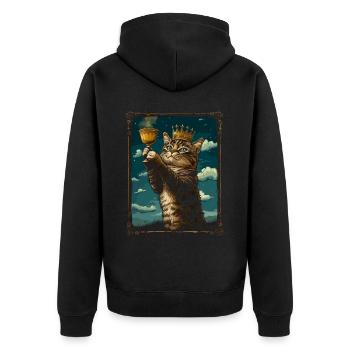 Medieval Cat in Picture Frame Art Crown - Unisex Premium Organic Zip Hoodie - black - Back - Nico (187cm)