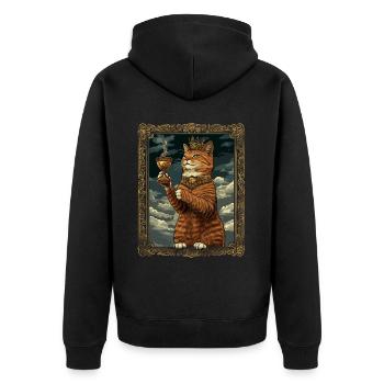 Medieval Cat in Picture Frame Art Crown - Unisex Premium Organic Zip Hoodie - black - Back - Nico (187cm)