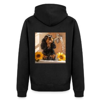 Cocker Spaniel - Unisex Premium Bio Zip Hoodie - Schwarz - Hinten - Nico (187cm)