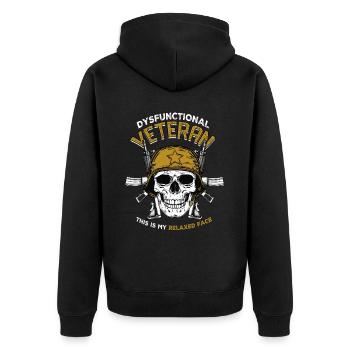 Dysfunktionaler Veteran This Is My Relaxed Face - Unisex Premium Bio Zip Hoodie - Schwarz - Hinten - Nico (187cm)