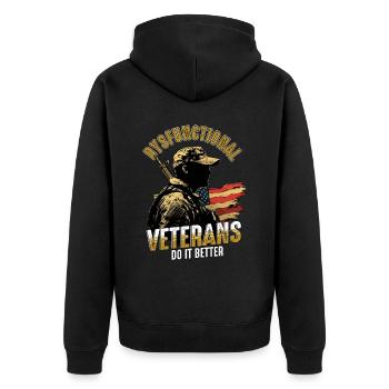 Dysfunktionaler Veteran Do It Better - Unisex Premium Bio Zip Hoodie - Schwarz - Hinten - Nico (187cm)