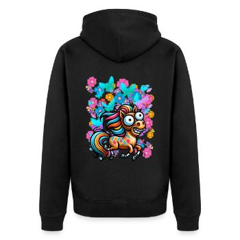 Pferd Pferde Frühling Blumen Insekten Kinder - Unisex Premium Bio Zip Hoodie - Schwarz - Hinten - Nico (187cm)