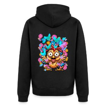 Poulet Poulets Printemps Fleurs Papillons Drôle - Veste à capuche bio Premium Unisexe - noir - Dos - Nico (187cm)