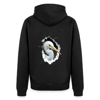 Reiher Vogel - Unisex Premium Bio Zip Hoodie - Schwarz - Hinten - Nico (187cm)