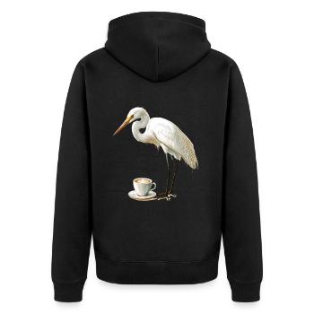 Reiher Vogel Kaffee - Unisex Premium Bio Zip Hoodie - Schwarz - Hinten - Nico (187cm)