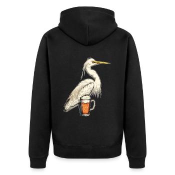 Reiher Vogel Bier - Unisex Premium Bio Zip Hoodie - Schwarz - Hinten - Nico (187cm)