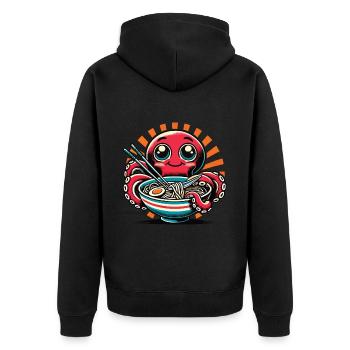 Kawaii Oktopus liebt Ramen Nudeln - Unisex Premium Bio Zip Hoodie - Schwarz - Hinten - Nico (187cm)