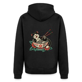 Nouilles Ramen Kawaii Chat Heureux - Veste à capuche bio Premium Unisexe - noir - Dos - Nico (187cm)