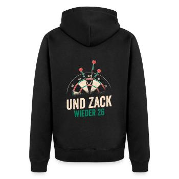 Dart Und Zack wieder 26 Darts - Unisex Premium Bio Zip Hoodie - Schwarz - Hinten - Nico (187cm)