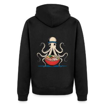 Japanisch Ramen Nudeln Anime Oktopus Illustration - Unisex Premium Bio Zip Hoodie - Schwarz - Hinten - Nico (187cm)