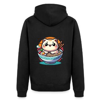Kawaii Ramen Cat Japanische Nudeln Streetwear - Unisex Premium Bio Zip Hoodie - Schwarz - Hinten - Nico (187cm)