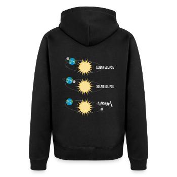 Lustige Mond und Sonnenfinsternis - Unisex Premium Bio Zip Hoodie - Schwarz - Hinten - Nico (187cm)