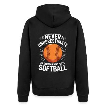 Softball Spruch Sport Lustiges Softball Geschenk - Unisex Premium Bio Zip Hoodie - Schwarz - Hinten - Nico (187cm)