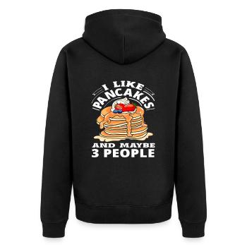Ich Mag Pfannkuchen Und Vielleicht 3 Leute - Unisex Premium Bio Zip Hoodie - Schwarz - Hinten - Nico (187cm)