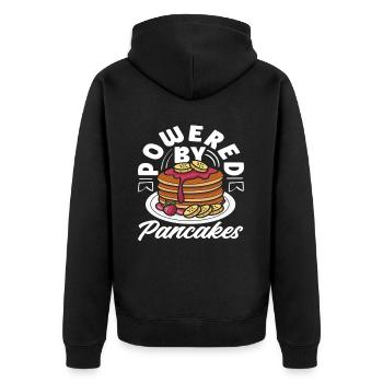 Powered by Pancakes Enjoyment - Unisex Premium Organic Zip Hoodie - black - Back - Nico (187cm)