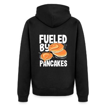 Powered by pancake energy - Unisex Premium Organic Zip Hoodie - black - Back - Nico (187cm)