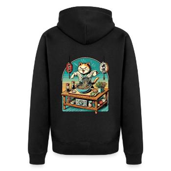 Ramen Nudeln Retro Katze Kawaii Chefkoch Japan - Unisex Premium Bio Zip Hoodie - Schwarz - Hinten - Nico (187cm)