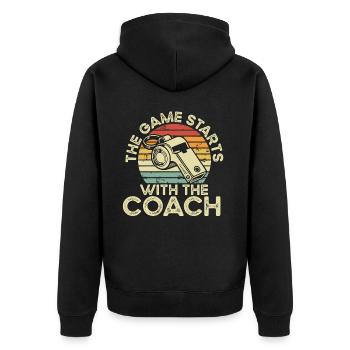 Trainer Geschenke Coach Geschenkidee - Unisex Premium Bio Zip Hoodie - Schwarz - Hinten - Nico (187cm)