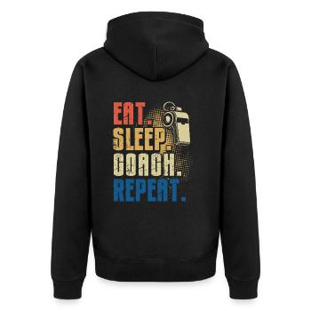 Trainer Geschenke Coach Geschenkidee - Unisex Premium Bio Zip Hoodie - Schwarz - Hinten - Nico (187cm)