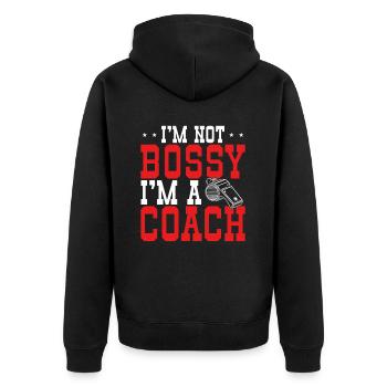 Trainer Geschenke Coach Geschenkidee - Unisex Premium Bio Zip Hoodie - Schwarz - Hinten - Nico (187cm)