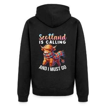 Scottish Highland Cow Scotland Farm - Unisex Premium Organic Zip Hoodie - black - Back - Nico (187cm)