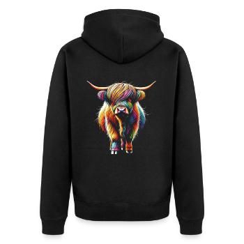Scottish Highland Cow Scotland Farm - Unisex Premium Organic Zip Hoodie - black - Back - Nico (187cm)