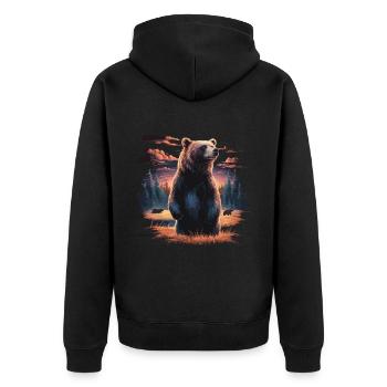 Majestätischer Bär – Wildnis & Natur Kunst - Unisex Premium Bio Zip Hoodie - Schwarz - Hinten - Nico (187cm)