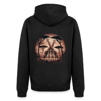 Deux girafes – Art safari surréaliste - Veste à capuche bio Premium Unisexe - noir - Dos - Nico (187cm)