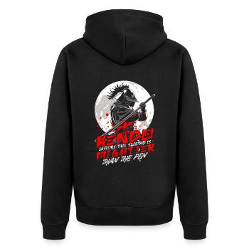 Kendo Where The Sword Is Mightier Than The Pen - Unisex Premium Bio Zip Hoodie - Schwarz - Hinten - Nico (187cm)